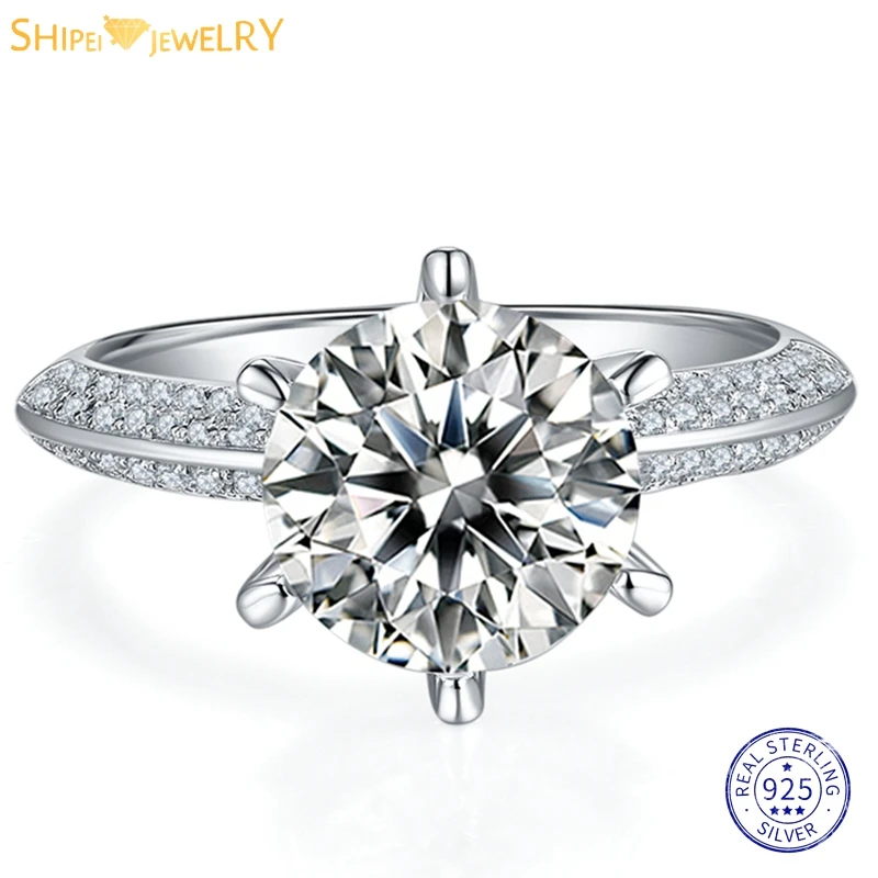

Shipei Classic Solid 925 Sterling Silver 3CT VVS1 D Color Real Moissanite Diamond with GRA Wedding Engagement Ring Fine Jewelry