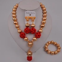 nigeria wedding jewelry red coral ball beaded jewelry african bride wedding dress accessories set sh 14