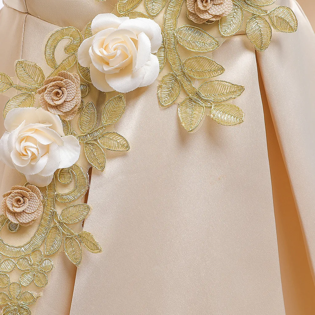 (2T-10T) Children's word shoulder trumpet sleeve embroidered princess pettiskirt dress floral child girl S4 | Детская одежда и