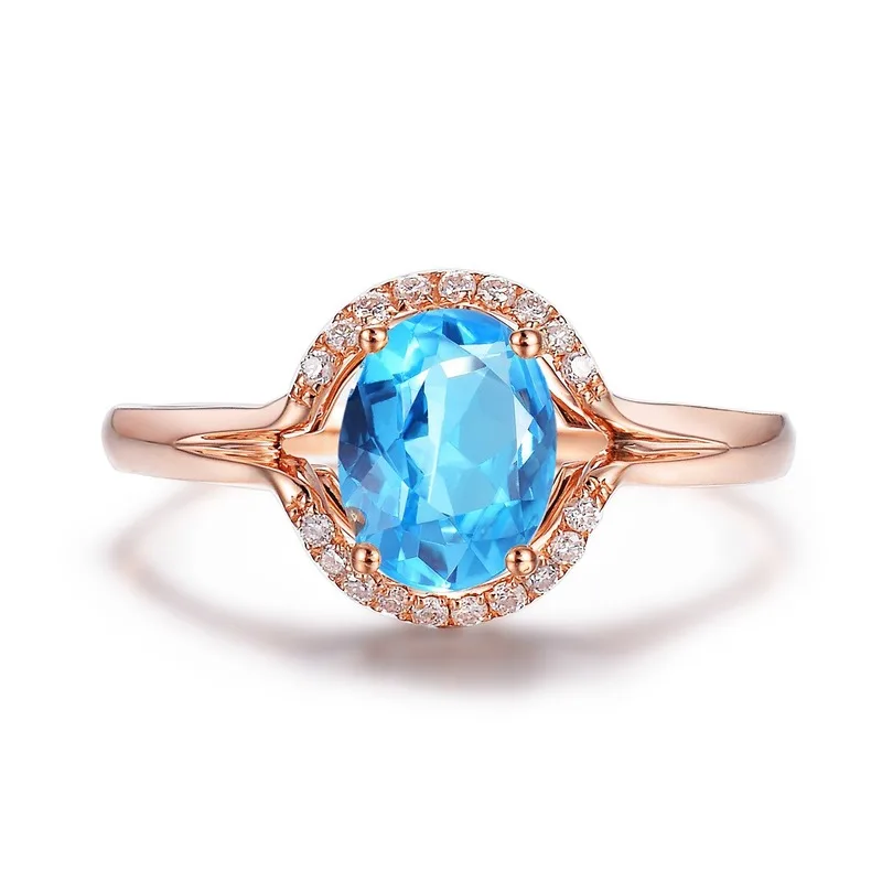 

Genuine Blue Topaz Gemstone Rings for Women Rose Gold Color Engagement Wedding Ring AAA Zircon Diamond Rings Fine Jewelry Gift