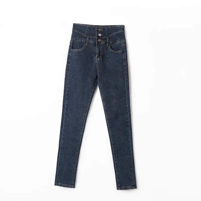 

Женские однотонные джинсы с высокой талией, узкие модные однобортные облегающие джинсовые брюки-карандаш, осень 2021