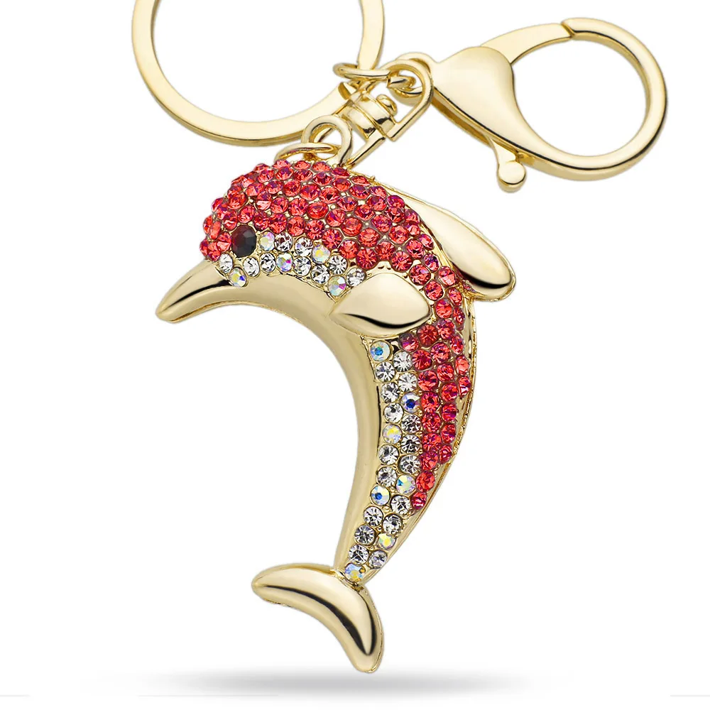 Dalaful Lucky Dolphin Кристалл Новинка животное Модный Брелок Сумочка пряжка Сумочка Подвеска для автомобиля брелок держатель для женщин K228 - Цвет: Red