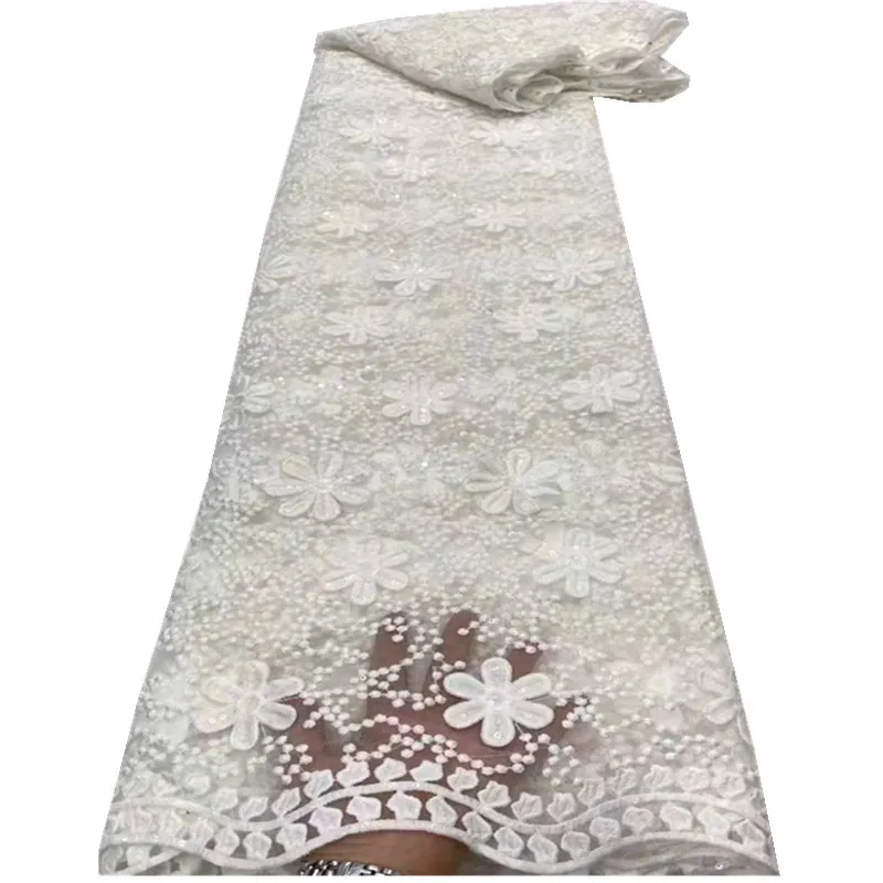 

Nigerian Lace Fabrics Embroidered African Sequins Lace Fabric Bridal 2021 High Quality French Tulle Lace Fabric DP-120