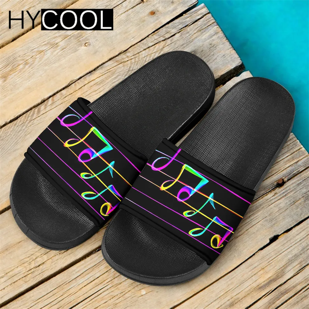HYCOOL/Красивая цветная женская обувь с принтом музыкальных нот Уличные тапочки