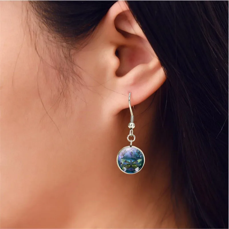 Красивая стрекоза фото стеклянный кабошон Модный Ювелирный Набор цепочка