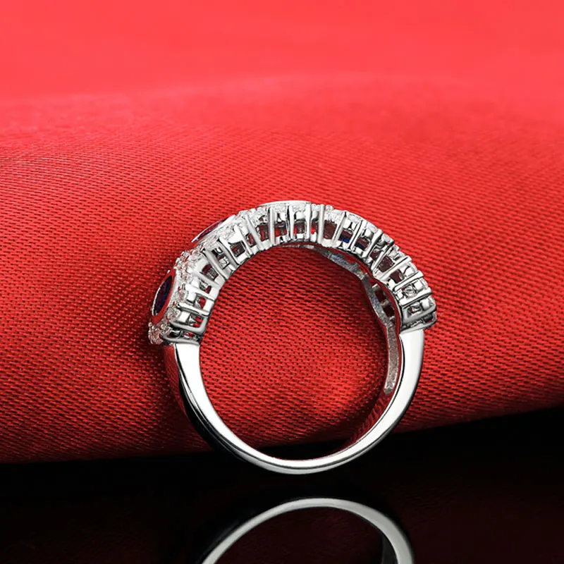 

Solid Real 925 Sterling Silver rings for women Blue Stone eternity Band Rings wedding engagement jewelry Band Rings R2114S