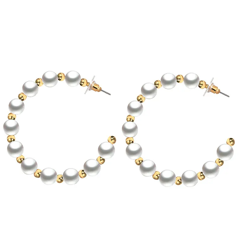 

New Retro Temperament Pearl Big Earrings Creative Simple Metal Ball Letter C-Shaped Earrings For Women Girl Fashion Jewelry Gift