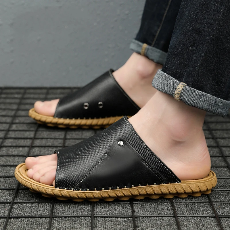 

Men summer shoes genuine leather slippers fashion flip-flops comfortable outdoor footwear Casual Shoes men Sapatos masculino