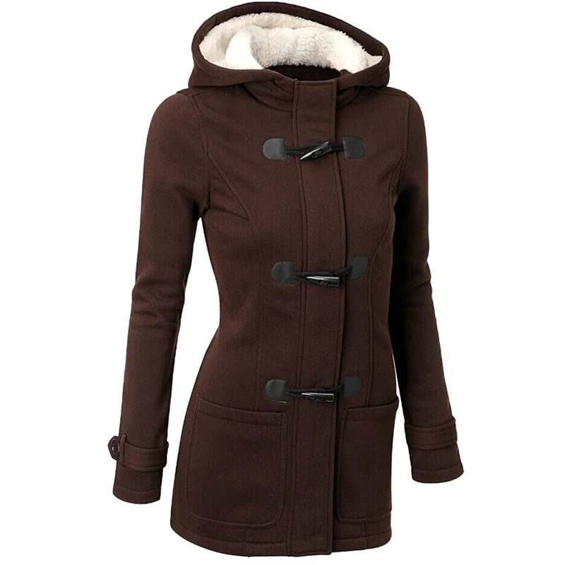 

Hoodies Jacket Women Winter Plus Size Long Sleeve Thicken Warm Duffle Coat Buckle Front Parka Outerwear Hooded femalecoat .