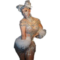 shining silver sexy pearls crystals chains jumpsuits tassels costume see through birthday party celebrate nightclub fringes out