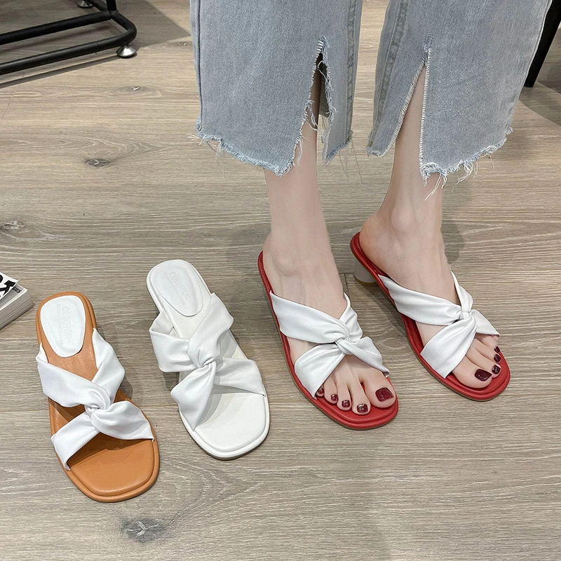 

Summer New Fashion Women's Flip Flops 2021 Round Heel High Heels Sexy Cross Belt Woman Shoes Women's Slippers Tenis Feminino