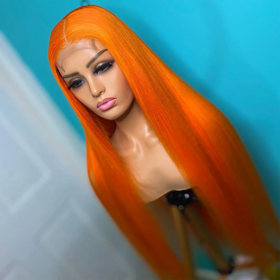 

Straight Wigs 26Inch Ginger Orange Colored Long Lace Front Wigs Synthetic For Women With Natural Hairline Daily WIg 180%Density