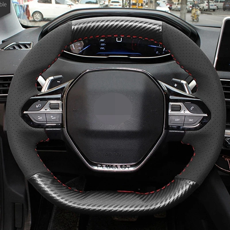 

Car Steering Wheel Cover Anti-Slip Black Genuine Leather Carbon Fiber For Peugeot 4008 2017 2018 3008 2017 2018 Car Accessories