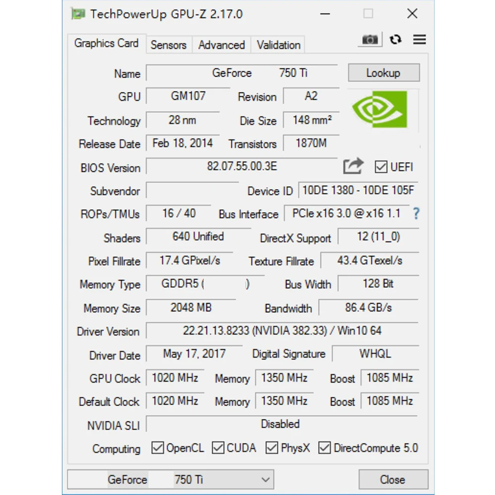 Оригинальная новая видеокарта Geforce GTX 750Ti 2 GB DDR5 750 Ti настольная графическая карта