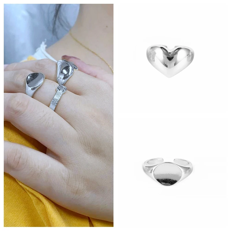 

ROMAD 925 Sterling Silver Thick Smooth Convex Big Heart Open Rings For Women Concave Oval Rings Jewelry Anniversary Bague Femme