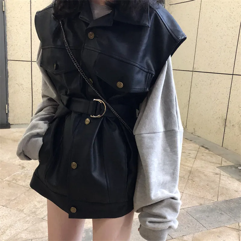 Осенняя коллекция 2020 года модный топ из искусственной кожи с отложным воротником