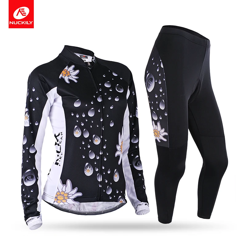 

NUCKILY Women Cycling Set Suit Long Sleeve Popular Flower Bicycle Jersey and Tights Set Spring/Autumn/Winter Bike Clothing Pants