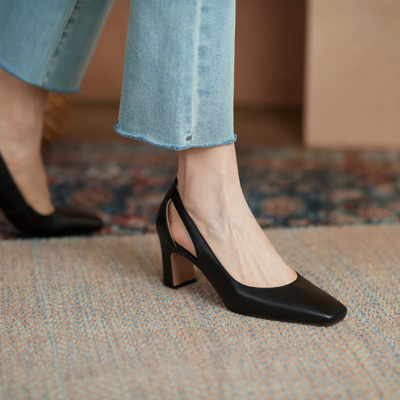 

Asumer 2021 Single Shoes Women Genuine Leather Footwear Hollow Out Spring Summer High Heel Party Wedding Shoes Women Pumps