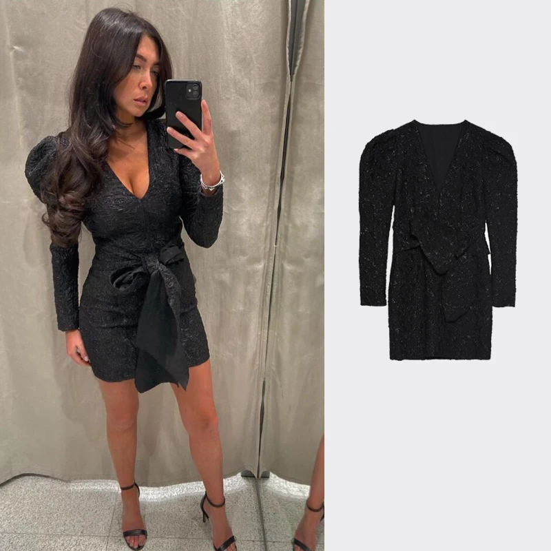 ZA/платье 2020 новинка модное сексуальное тонкое для женщин вечерние клуба черное