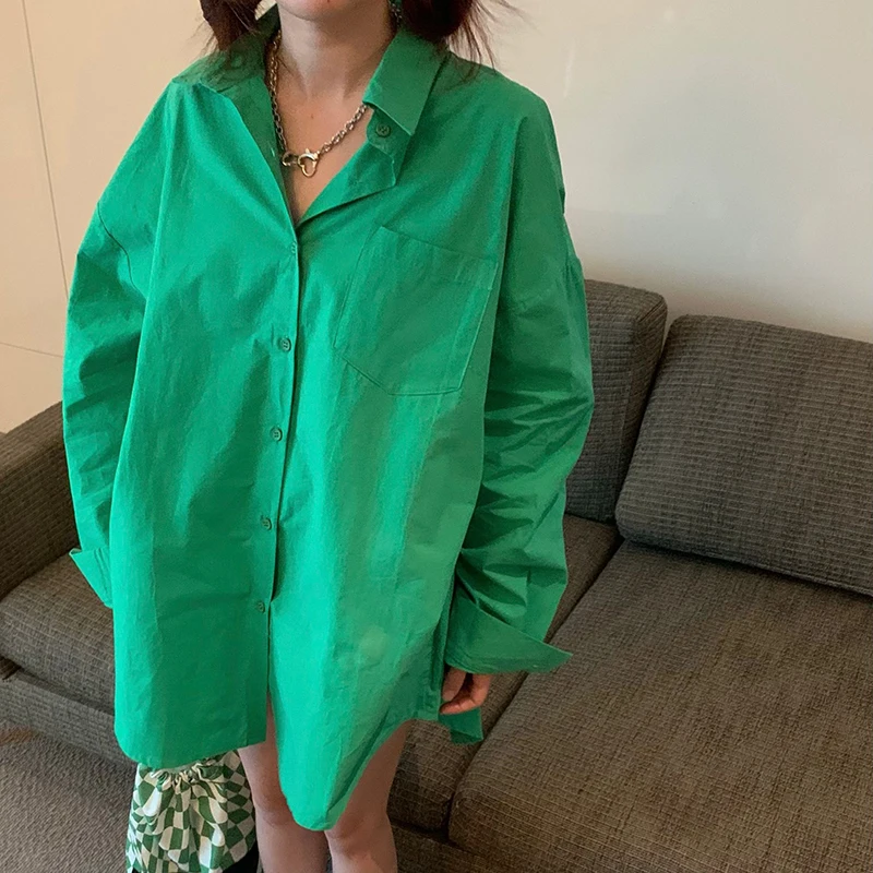 

2022 Women's Autumn Winter New Loose Oversize BF Shirts Female Long Sleeve Casual Shirts Ladies Solid Color Buttons Blouses P865