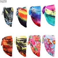 faleto newest women beach wrap sarong bohemian cover up chiffon swimsuit floral pattern summer holiday sexy beachwear colorful