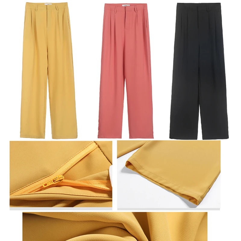

Pants for Women 2020 Autumn Casual Wide Leg Trousers Full Length Loose Pantolone High Quality Solid Female Straight Flare Pants