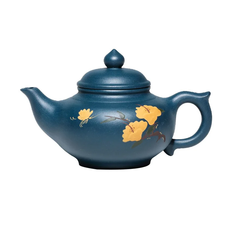 

Hundred Believe Dark-red Enameled Pottery Teapot Yixing Gift Raw Ore Azure Clay Painted Cherry Pot Tea Set