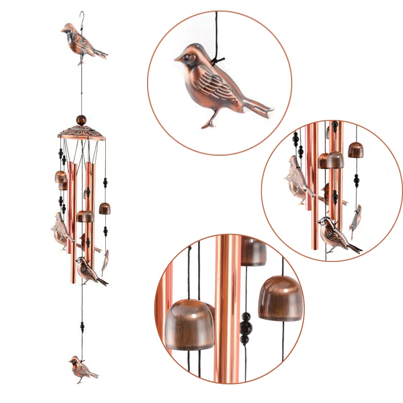 

New Hummingbird Bird Wind Chime for Home Garden Patio Wall Hanging Decorations 90cm Large Animal Pendant Metal Pipe Wind Bells