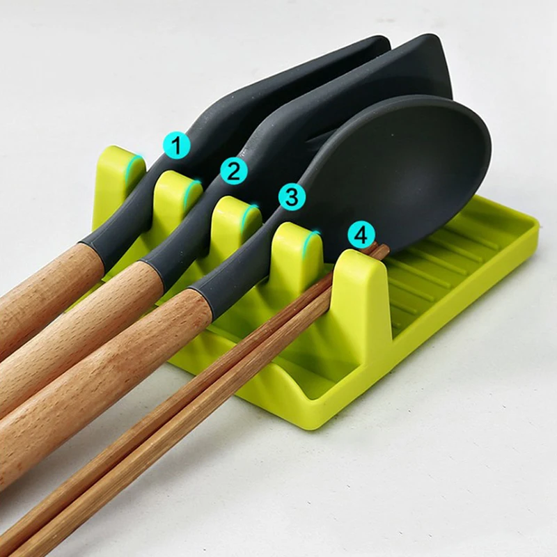 

Kitchen Spoon Holders Fork Spatula Rack Shelf Organizer Plastic Spoon Rest Chopsticks Holder Non-slip Spoons Pad Kitchen Utensil