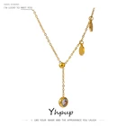 Yhpup изящные, нержавеющая сталь CZ ожерелье подвеска круглая цепь ювелирные изделия изысканное Сверкающее кубическое циркониевое Золотое ожерелье