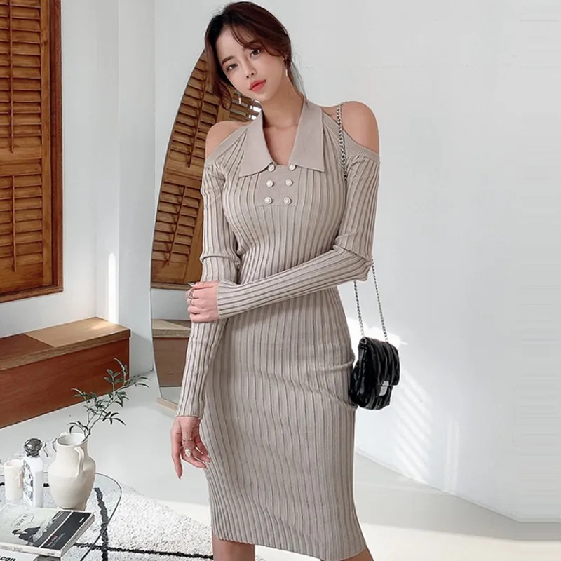 

Женское трикотажное платье-свитер, эластичное облегающее платье-карандаш, весна-осень