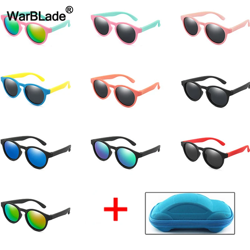 WarBlade Round Cute Kids Polarized Sunglasses Boys Girl Children Sun Glasses Silicone Safety Baby Shades Eyewear UV400 With Case |