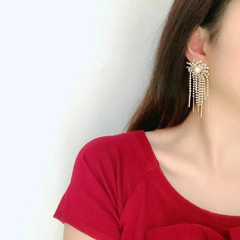 Женские Висячие серьги FYUAN Shine с кристаллами и длинные кисточками в Корейском