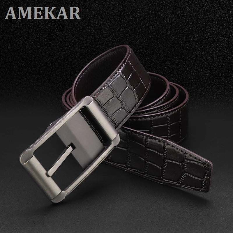 

Belts men high quality Classic Pin Buckle fashion Waistband Casual genuine Leather designer Crocodile Grain Cowskin ceinture Q9