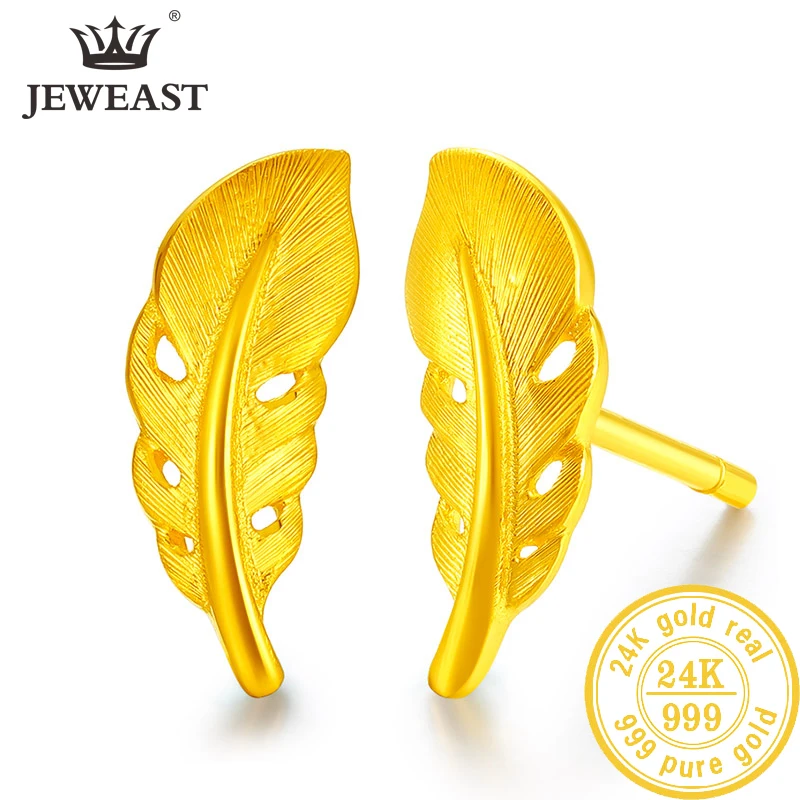 Серьги из чистого золота 24 К серьги настоящего 999 пробы красивые с полыми