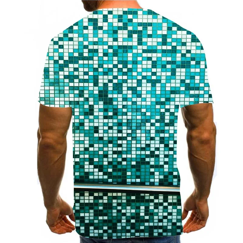 

Men Graphic T Shirts 3D Print Shirt Round Neck Summer Short Sleeve Daily Tops Cube Tees Green