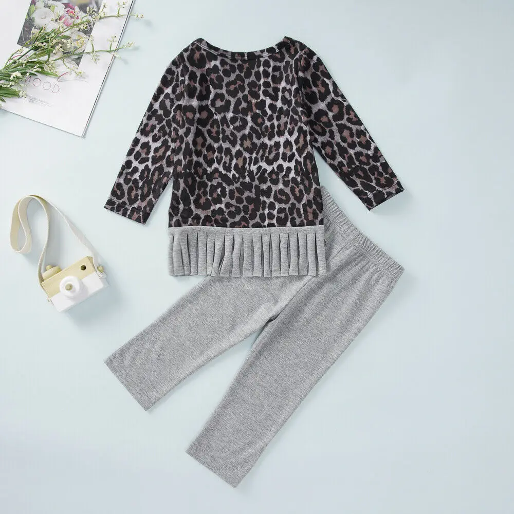 Комплект одежды из 2 предметов для маленьких девочек Футболка с леопардовым