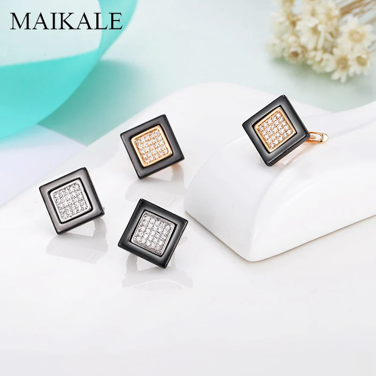 MAIKALE, классические серьги-гвоздики из керамики, медное покрытие, золото, серебро, AAA, кубический цирконий, высокое качество, серьги для женщин, подарок