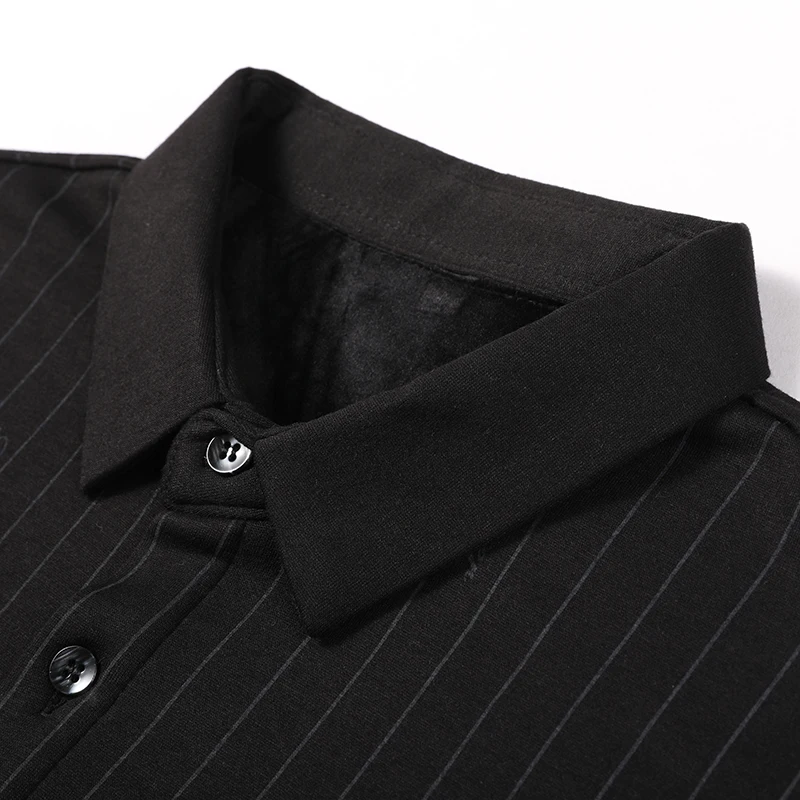 

Brand Winter Thick Velvet Dress Shirt For Men Casual Long Stripe Plaid Warm Fleece Lining Shirts Fashion Soft 4xl