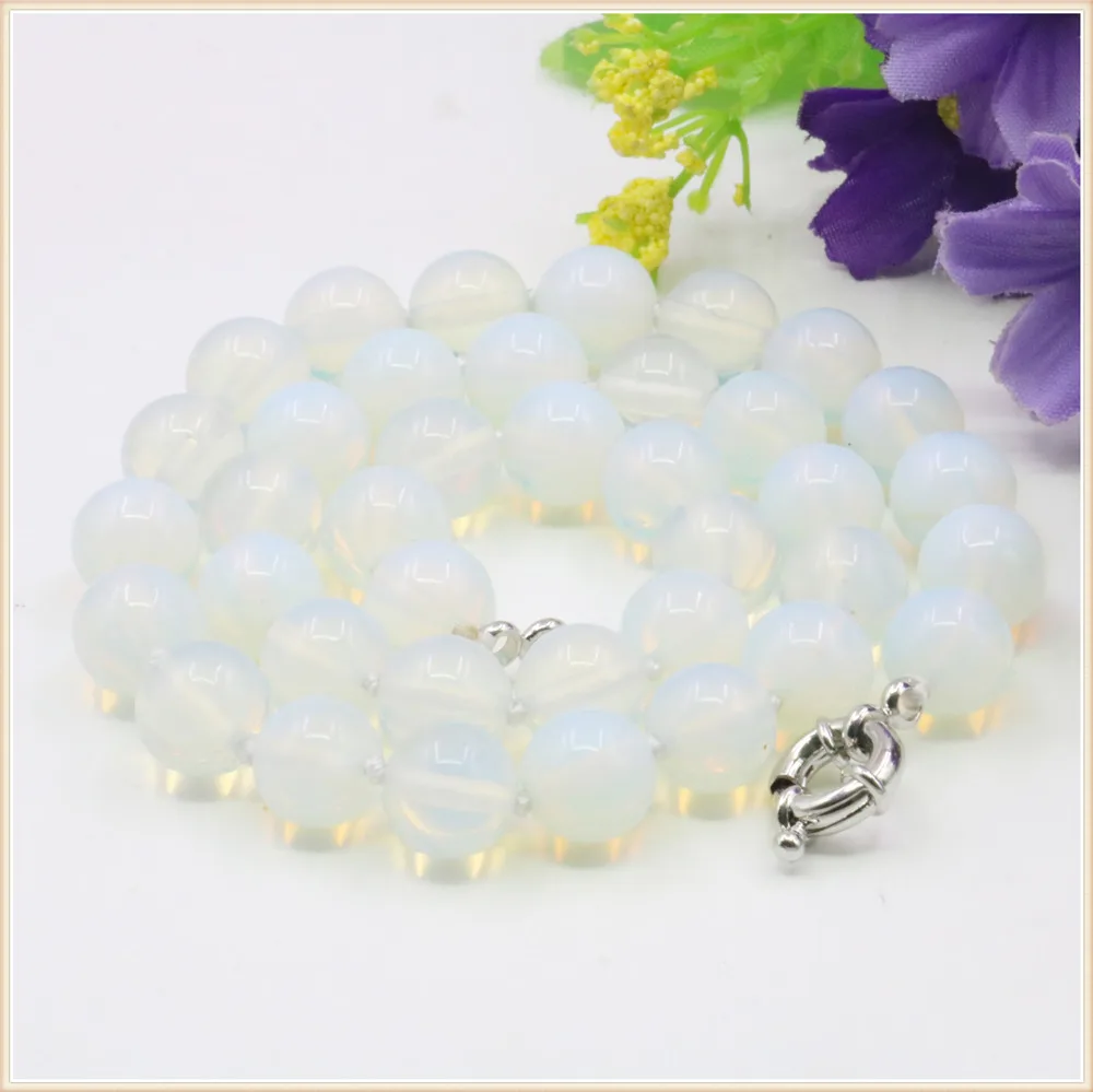 

8 10mm Round White Moonstone Necklace Smooth Natural Stone Reticular Clasp Accessory Neckwear Women Girls Jewelry Making Design