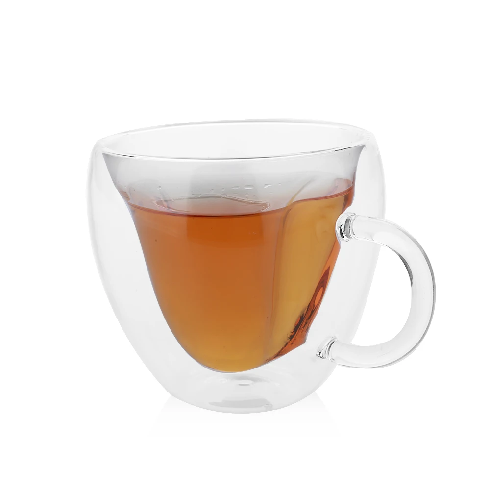 240 мл двухслойная прозрачная стеклянная чайная чашка в форме сердца кофейная