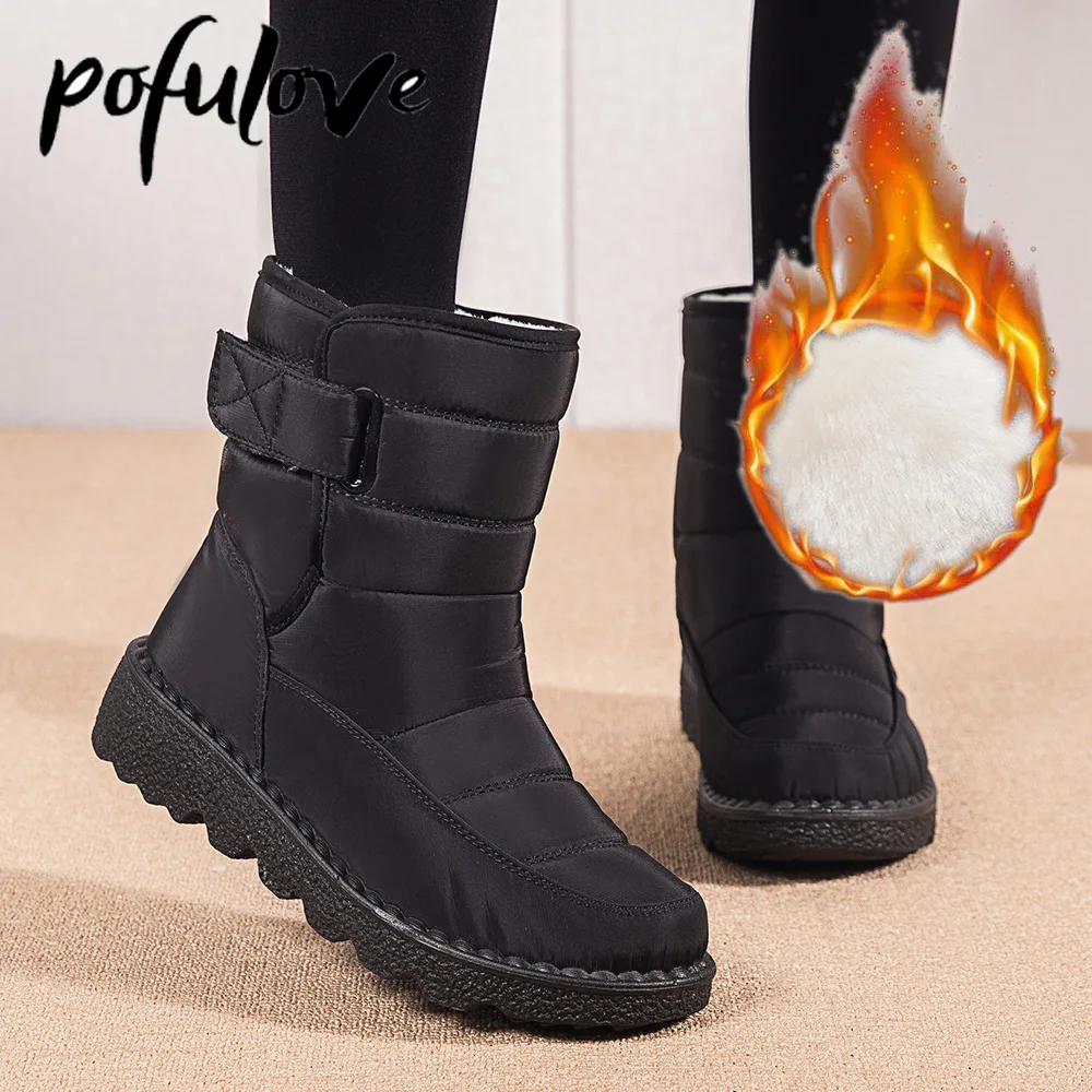 

Women Snow Boots Winter Shoes Fur Ankle Booties Waterproof Anti Skip Black High Boots Plush Warm Botas Fashion Deisgn Size 42 43