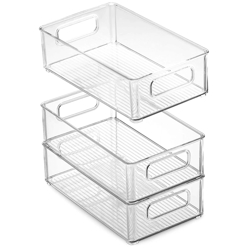 

Refrigerator Organizer Bins with Cutout Handles for Freezer, Kitchen, Countertops, Cabinets - Food Storage Rack