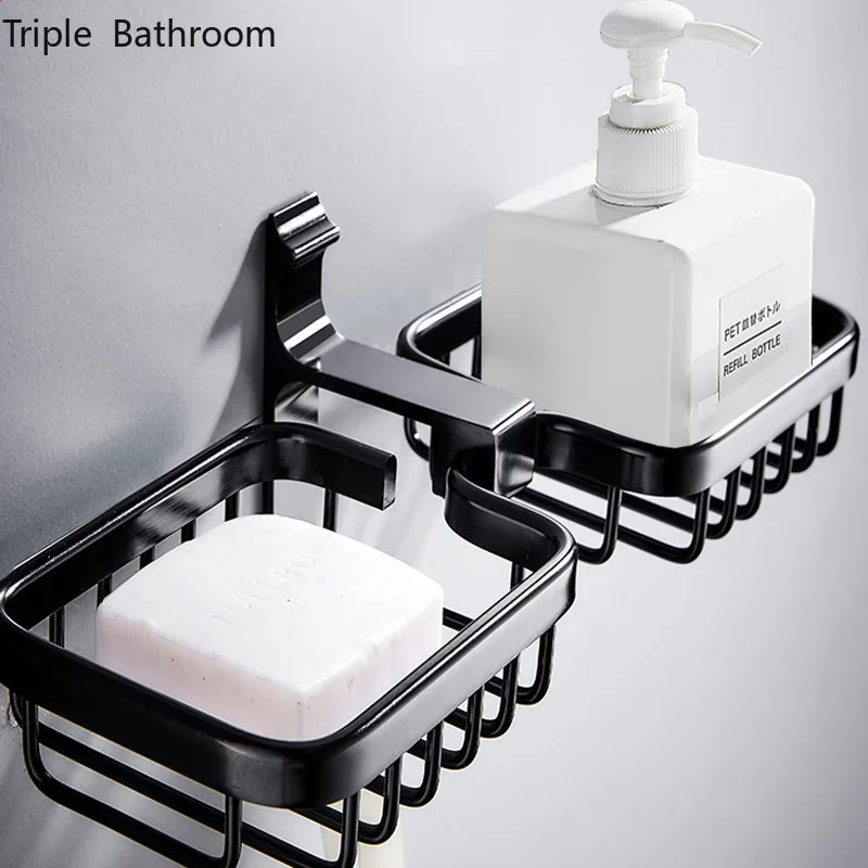 

Punch-free Soap Dish Aluminum Alloy Wall-mounted Draining Restroom Organizer Soap Holders Kitchen Bathroom Accessories