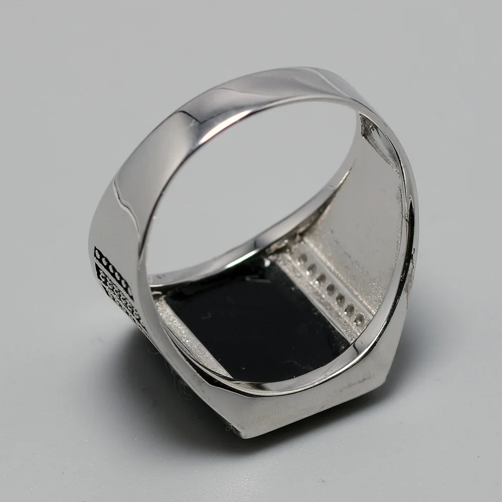 Guaranteed Silver s925 Vintage Mens Rings Natural Black Stone Turkey Ring For Gentlemen Micro Zircon Paved Turkish Jewelry