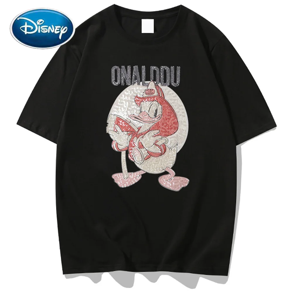 

Модная футболка с принтом Дональда Дака Диснея, пуловер с круглым вырезом и надписью, шикарная Женская футболка унисекс, топы с короткими ру...