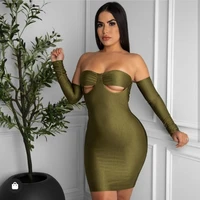 army green red color 2022 new spring style ladies hl bandage dress long sleeve off the shoulder sexy bodycon mini dress vestido