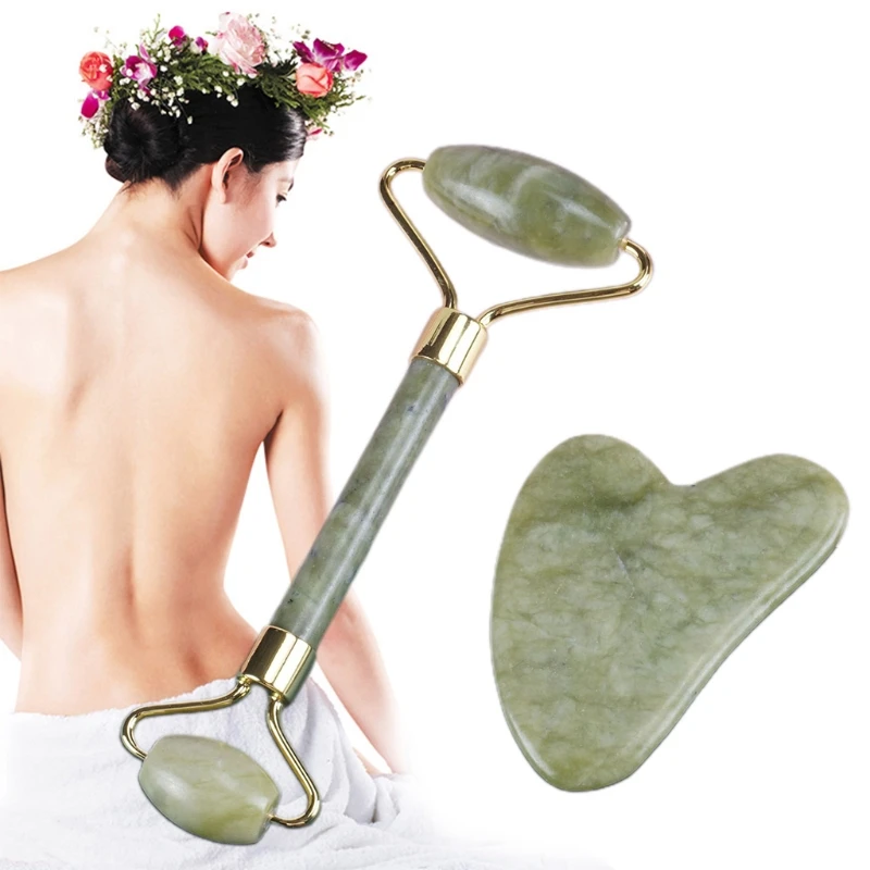 

Jade Roller Guasha Board Scraping Massager Tools for Face Body Facial Massage SPA Skin Tightening Acupuncture
