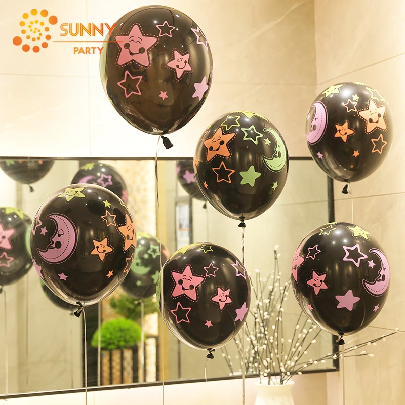 10pcs 12inch Transparent Bubble White Dot Latex Balloon Happy Birthday Star Moon Printed Balloons Festival Wedding Party Decor | Дом и сад