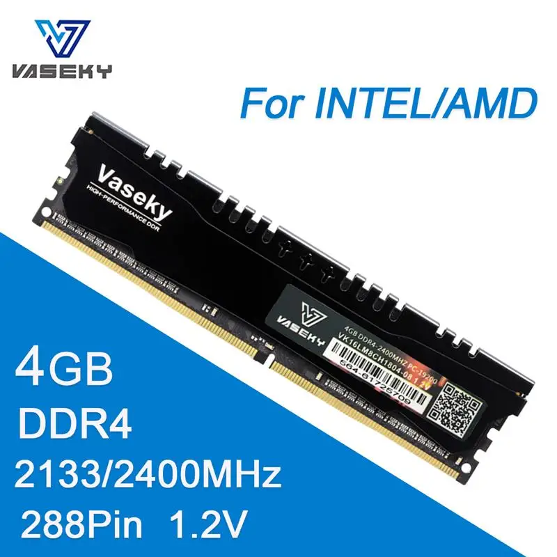 

Vaseky 4G Memory DDR4 2133MHz/2400MHz 288Pin 1.2V Computer RAM Noiseless Desktop Memory With Heat Sink For AMD/INTEL